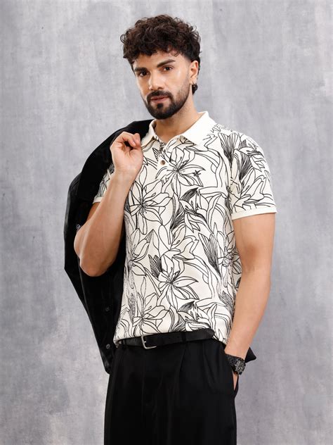 Floral Abstract Aop Polo T-Shirt | Off White – Wrogn
