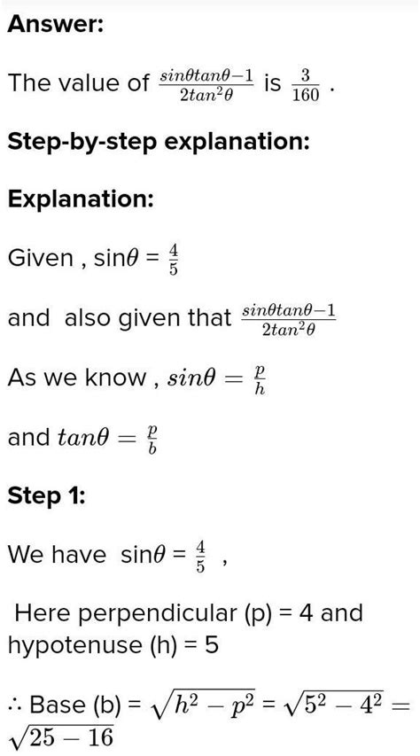 sin theta is equals to 4 by 5 find the value of sin theta tan theta ...
