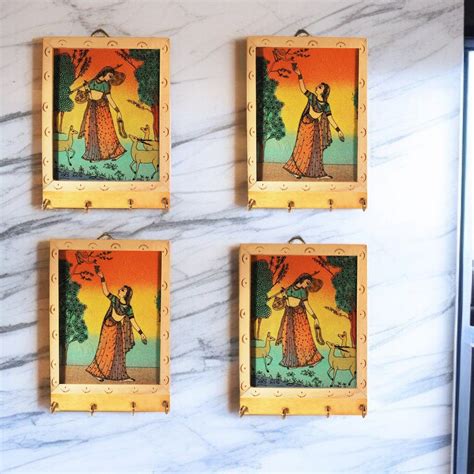 Wooden 4 Pin Key Hanger With Letter Box - Oxyroots Handicraft