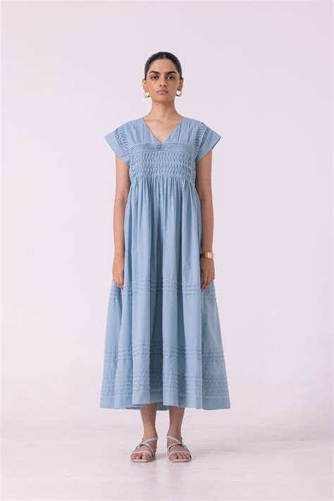 Aelia Blue Pleated Midi Dress – The Summer House