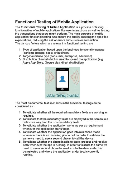 Functional Testing of Mobile Application - The main purpose of mobile ...