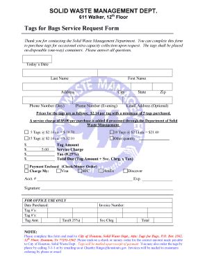 Tags for Bags Service Request Form - Blank Fillable Template | Fill Out ...