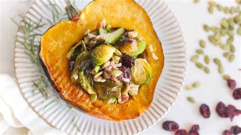 Vegan Stuffed Acorn Squash With Wild Rice Pilaf