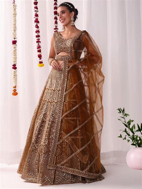 Sequin Zari Embroidered Lehenga Set with Stylized Cut-work Choli & Emb ...