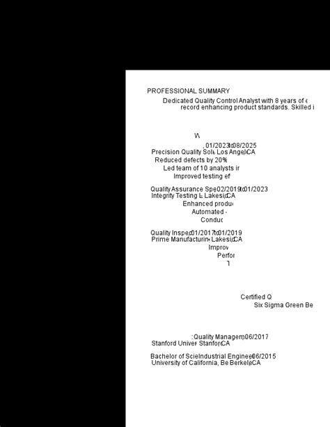 Image result for Quality Control Resume Objective Examples