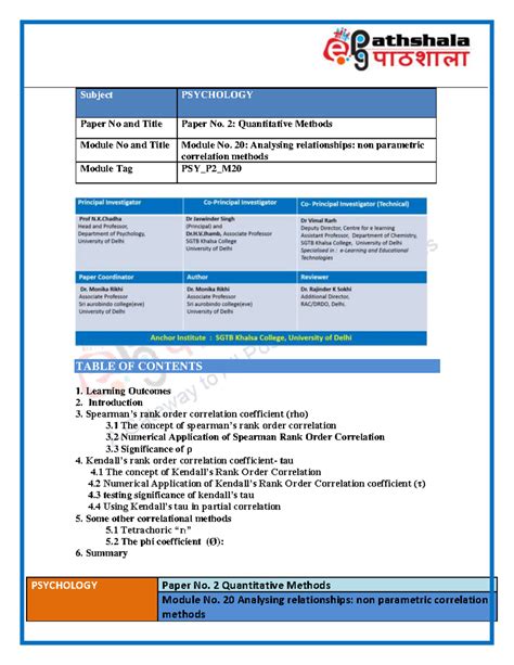Analysing relationships: non parametric correlation methods ...