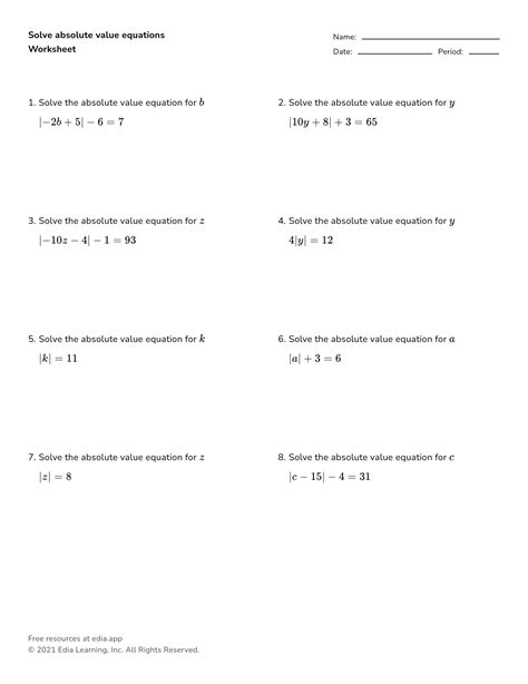 Free solving absolute value equations worksheet, Download Free solving ...