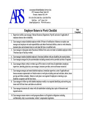 Fillable Online Employer Return to Work Checklist Fax Email Print ...