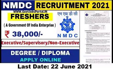 NMDC Recruitment 2021 : Govt Jobs for 89 Executive / Supervisory/ Non ...