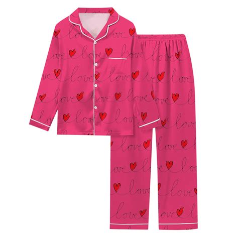 Gunia Valentines Pajamas For Women Heart Shaped Printed Long Sleeved ...