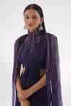 Buy Purple Lycra Beads, Stones, Pearls High Embroidered Cape Pre-draped ...