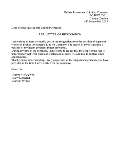 Sample Letter of Resignation | PDF