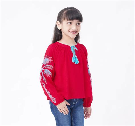 Ed-a-Mamma Sustainable Girls Full Sleeves Embroidered Top