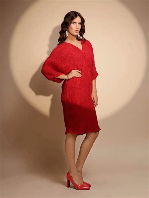 Women's Solid V-Neck Maroon Dress