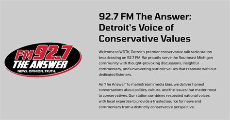 92.7 FM The Answer: Detroit's Voice of Conservative Values