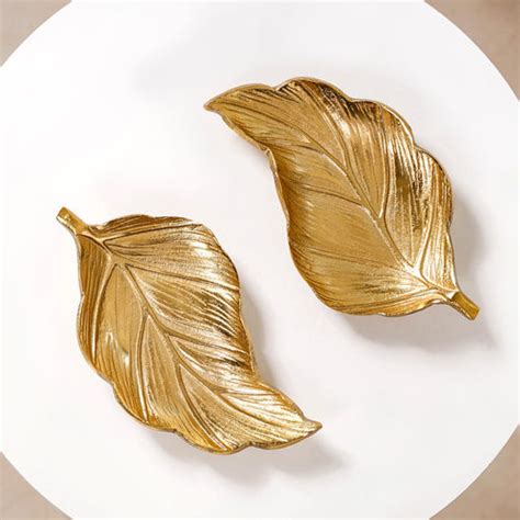 Lotus Leaf Metal Trinket Tray Gold Set Of 2 Online - Premium Trinket ...