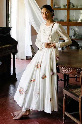 Buy White Cotton Mul Embroidered Floral Angrakha And Palazzo Set For ...