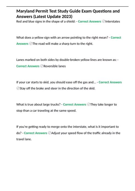 Maryland's Drivers Manual Test Exam Questions and Answers (Latest ...