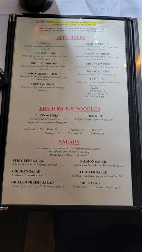 Menu at Kaizen Sushi Bar & Grill, Sturbridge
