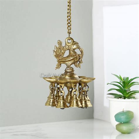 Buy Collectible India Brass Hanging Diya Peacock Oil Lamp for Puja ...
