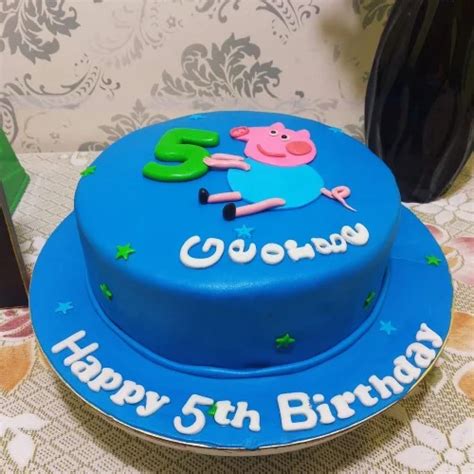George Pig Blue Fondant Cake – Order Custom Kids Birthday Cakes in ...