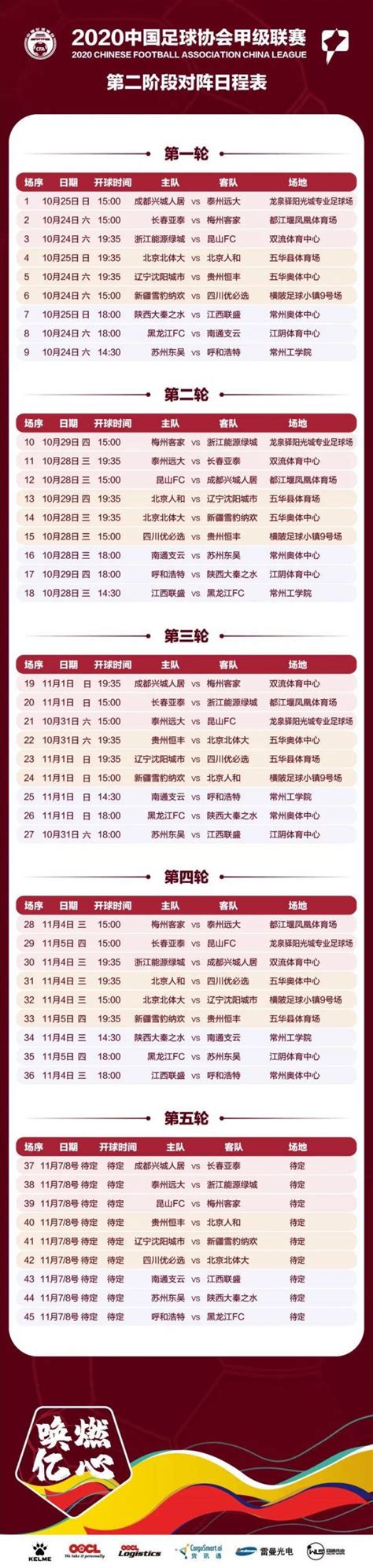 中甲联赛2020赛程表一览- 广州本地宝