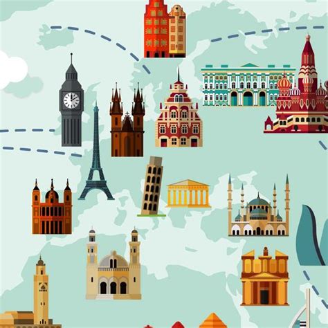 Monuments World Map Design, Light Green Background Sparkla N Shine ...