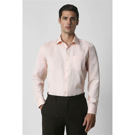 Buy Van Heusen Men Peach Regular Fit Textured Full Sleeves Formal Shirt ...