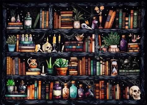 Bookshelf Diamond Painting Kit for Adults – Gothic Skull & Vintage ...