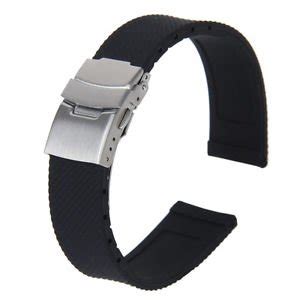 Mens Silicone Rubber Deployment Buckle Watch Strap Band Waterproof ...