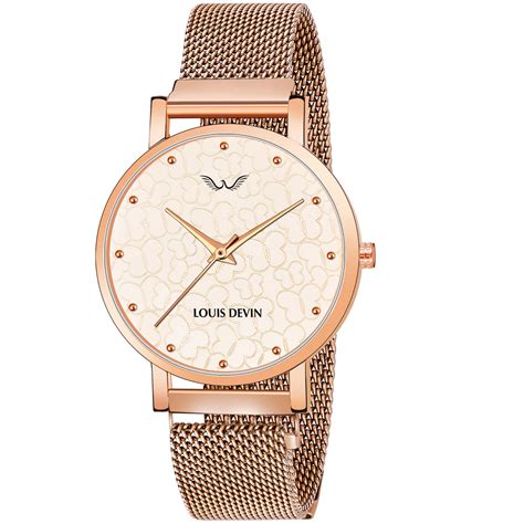 LOUIS DEVIN LD-RG141-RG Rose Gold Dial and Band Metal Mesh Chain ...