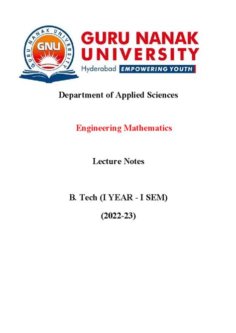 EM1 Lecture Notes: Engineering Mathematics Theorems & Integrals - Studocu