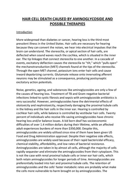 Hair Cell Death Caused by Aminoglycoside and Possible Therapies - HAIR ...