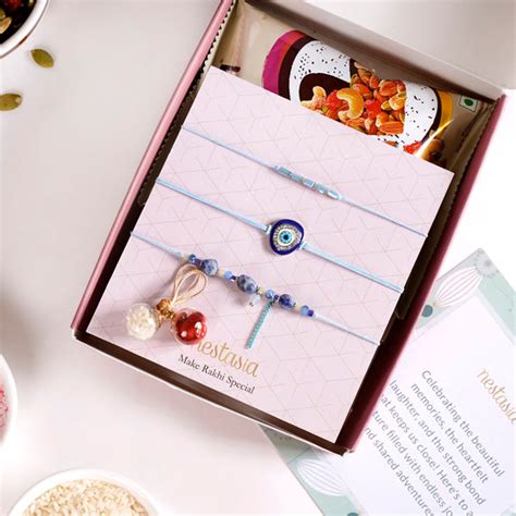Minimal Evil Eye Rakhi Gift Set Of 5 With Box And Card Online - Premium ...