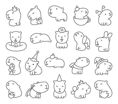 Leuke cartoons kawaii capybara Kleurblad Dieren grappige personages met ...