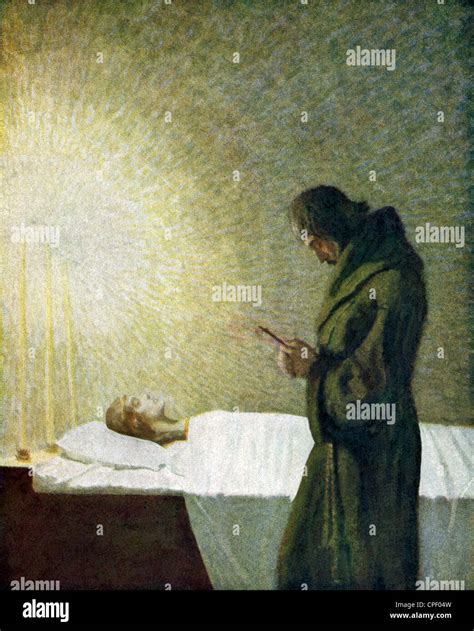 Sir Lancelot saw Queen Guinevere on her bier, but he wept not greatly ...