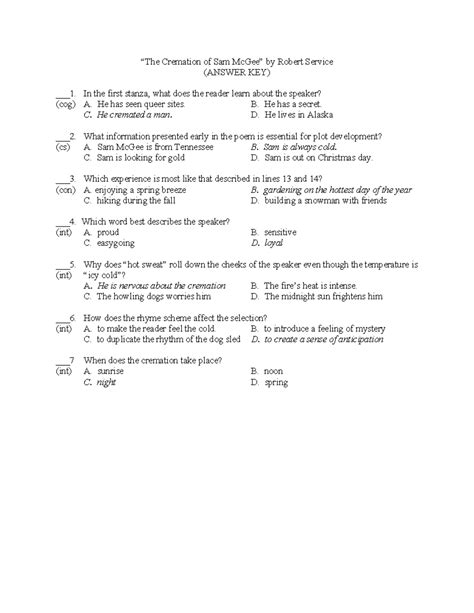 The Cremation of Sam Mc Gee answers 3 - “The Cremation of Sam McGee” by ...