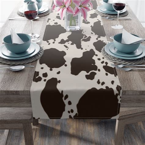 Cowhide Table Runner, Custom Designed Farmhouse Table Linen, Brown and ...