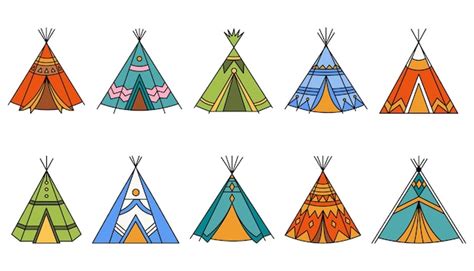 Set of indian wigwam tribal tepee tradition home of native american ...