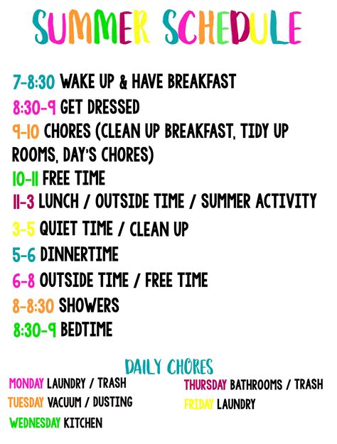 Summer Schedule Template | Templates Hexagon