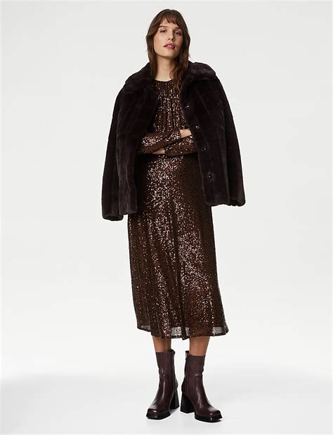Buy Sequin Round Neck Midi Tea Dress at Marks & Spencer