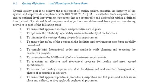 Image result for Quality Objectives Form Example