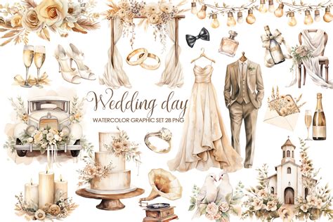 Boho Wedding Clipart, Wedding Day. Illustration par Aquarelle Space ...
