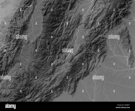 Huila, department of Colombia. Grayscale elevation map with lakes and rivers Stock Photo - Alamy