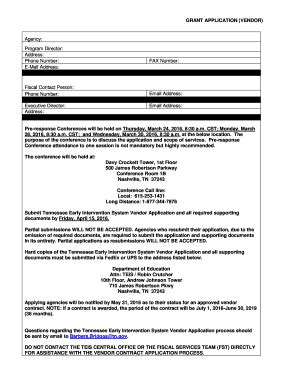 Fillable Online tennessee GRANT APPLICATION VENDOR TENNESSEE DEPARTMENT ...