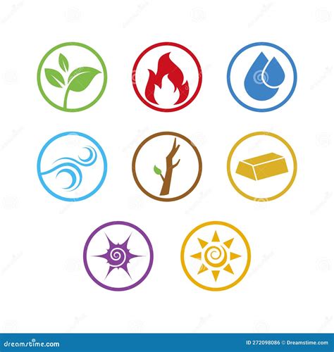 Five Elements and Nature Symbols Icon Set Vector Stock Vector - Illustration of energy, healing ...