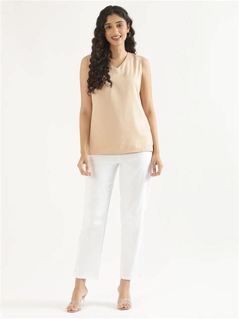 Women White Straight Fit Formal Pants
