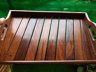 T one woods Handmade Sheesham Wood Serving Tray (Brown, 14 X 9 Inches ...