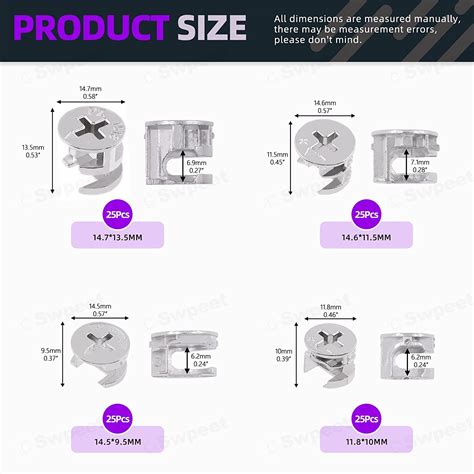 Buy Swpeet 100Pcs 4 Sizes 3 in 1 Furniture Connecting Cam Lock Fittings ...