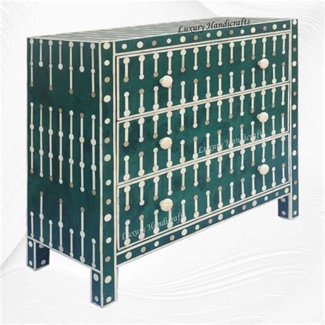 Dot Bone Inlay 3 Drawer Chest Dark Green – Luxury Handicrafts
